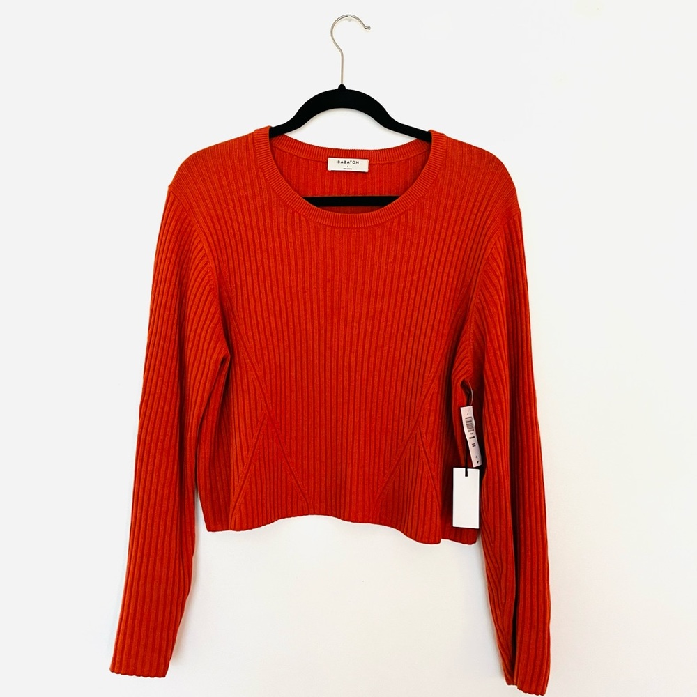 Aritzia || Babaton Nathaniel Burnt Orange Sinopia Crop Ribbed Sweater